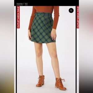 high waisted A line Plaid Green and Orange Skirt